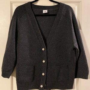 CAbi Grey Cardigan with Cultured Pearl Buttons size Medium
